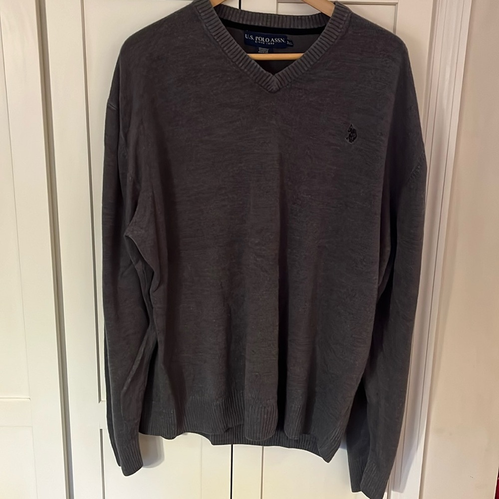 US Polo Assc. Preppy Gray V-neck Sweater